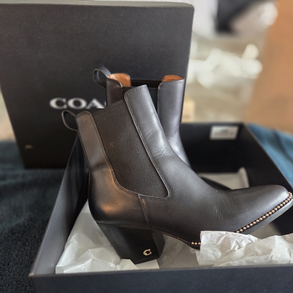 Coach Black Leather Heeled Boots